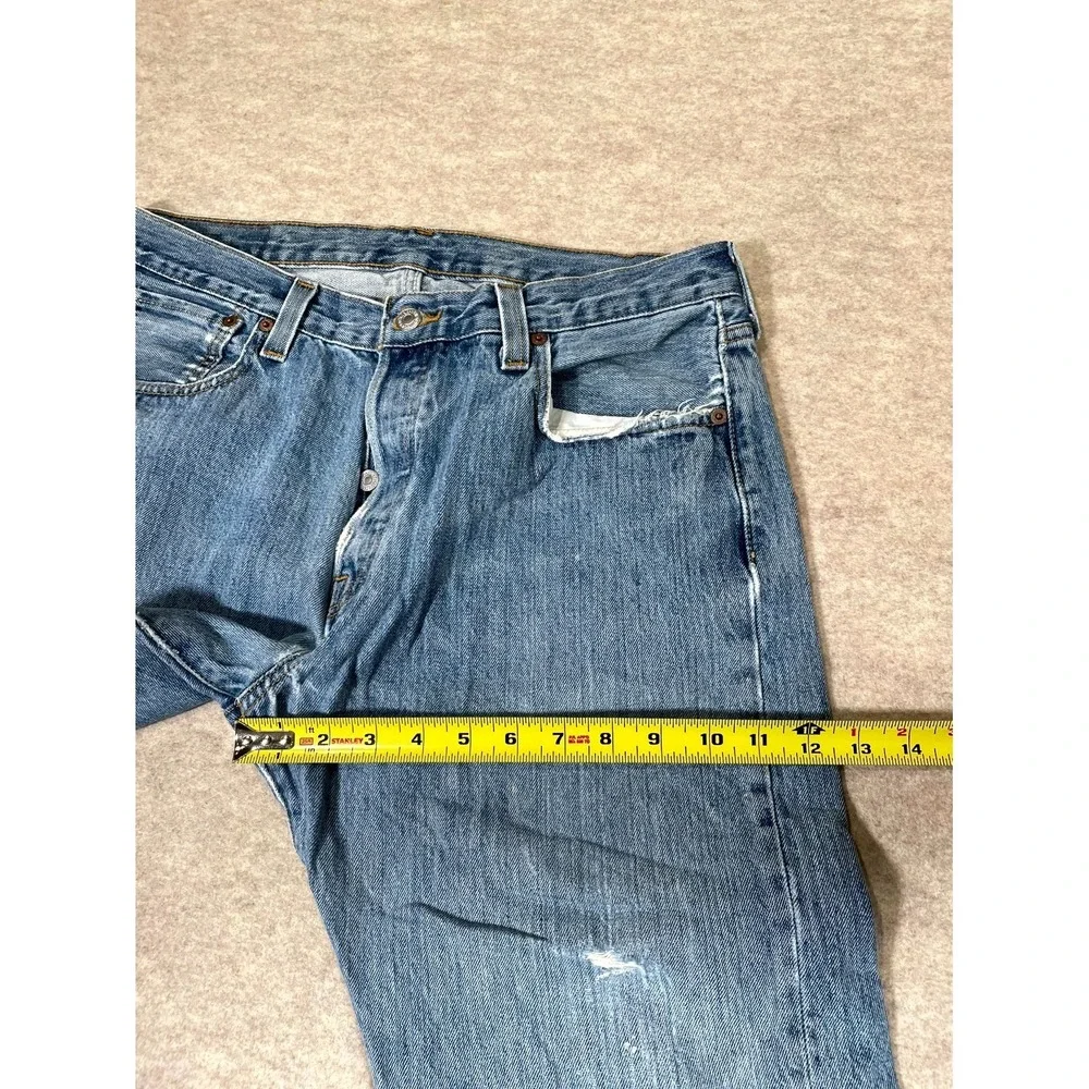 Levis 501 Original Fit Straight Jeans Mens 35x32 Blue Denim Logo Cotton Mid Rise